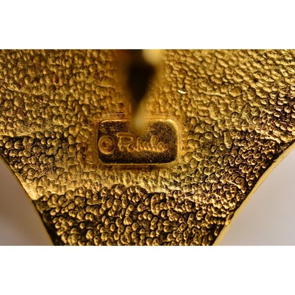 Pakula Vintage Clip On Earrings Clam Shell Brushed Gold Signed Chunky 80s BinAS - Picture 11 of 12